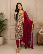 Nayanthra - Pure cotton hand-block printed Kalamkari fabric with georgette dupatta