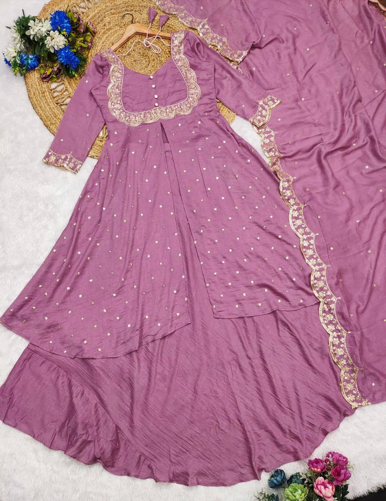 Sundari -  3 Set - Cape Top, Paired With a Skirt And Dupatta