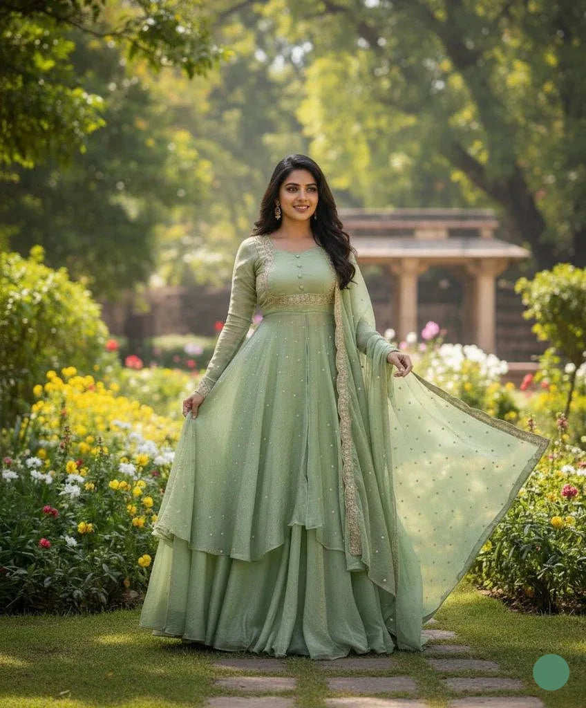 Sundari -  3 Set - Cape Top, Paired With a Skirt And Dupatta