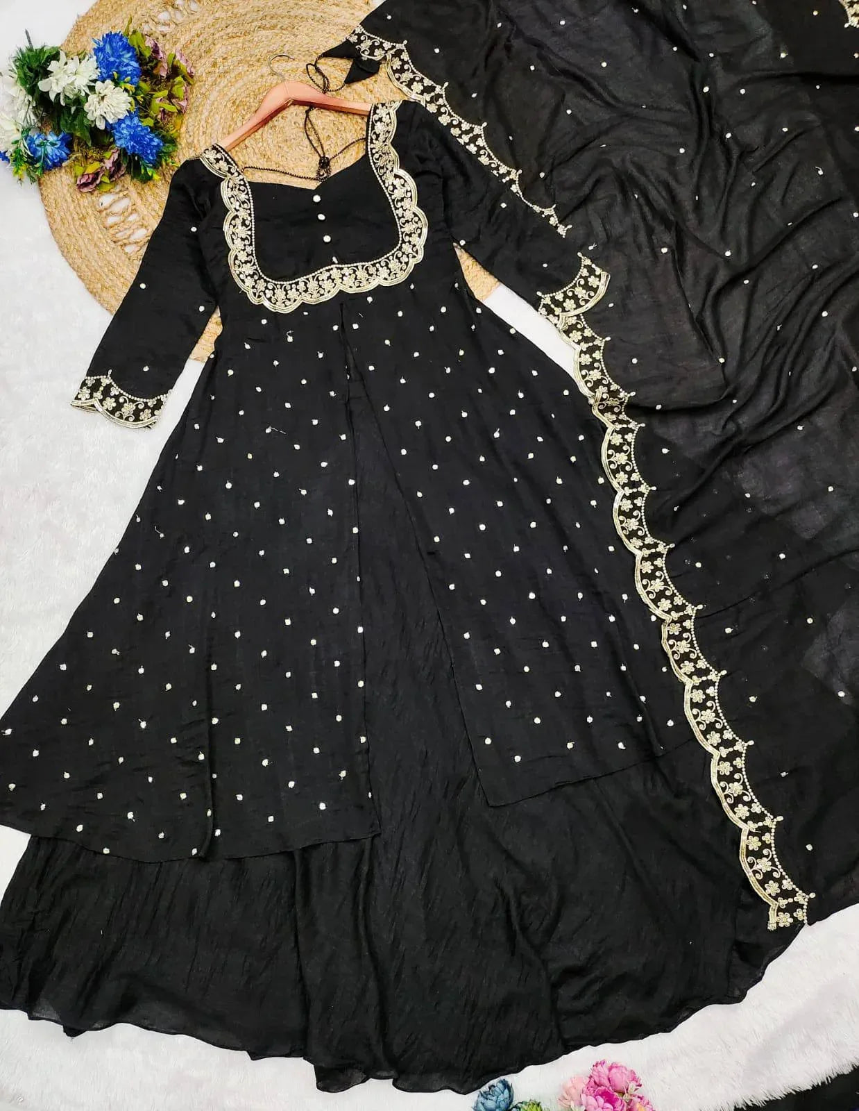 Sundari -  3 Set - Cape Top, Paired With a Skirt And Dupatta