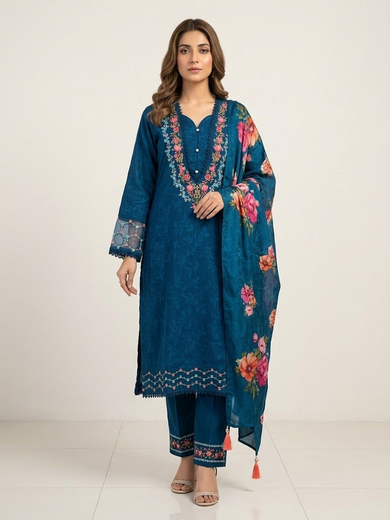 Aadhya - 3 Set Designer Kurta, Dupatta, Pant with Pocket