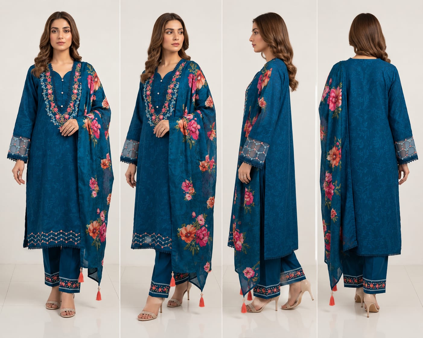 Aadhya - 3 Set Designer Kurta, Dupatta, Pant with Pocket