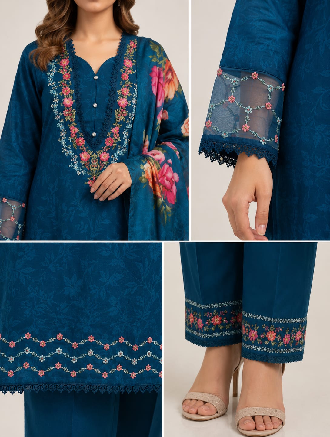 Aadhya - 3 Set Designer Kurta, Dupatta, Pant with Pocket