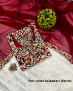 Nayanthra - Pure cotton hand-block printed Kalamkari fabric with georgette dupatta
