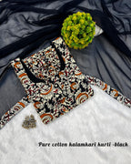 Nayanthra - Pure cotton hand-block printed Kalamkari fabric with georgette dupatta