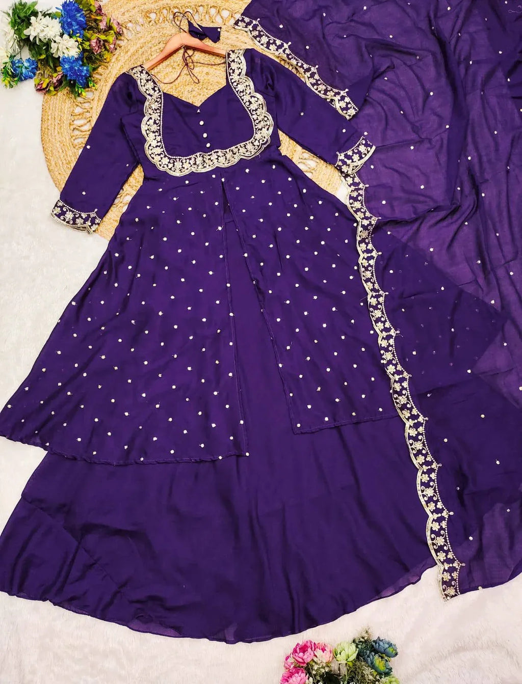 Sundari -  3 Set - Cape Top, Paired With a Skirt And Dupatta