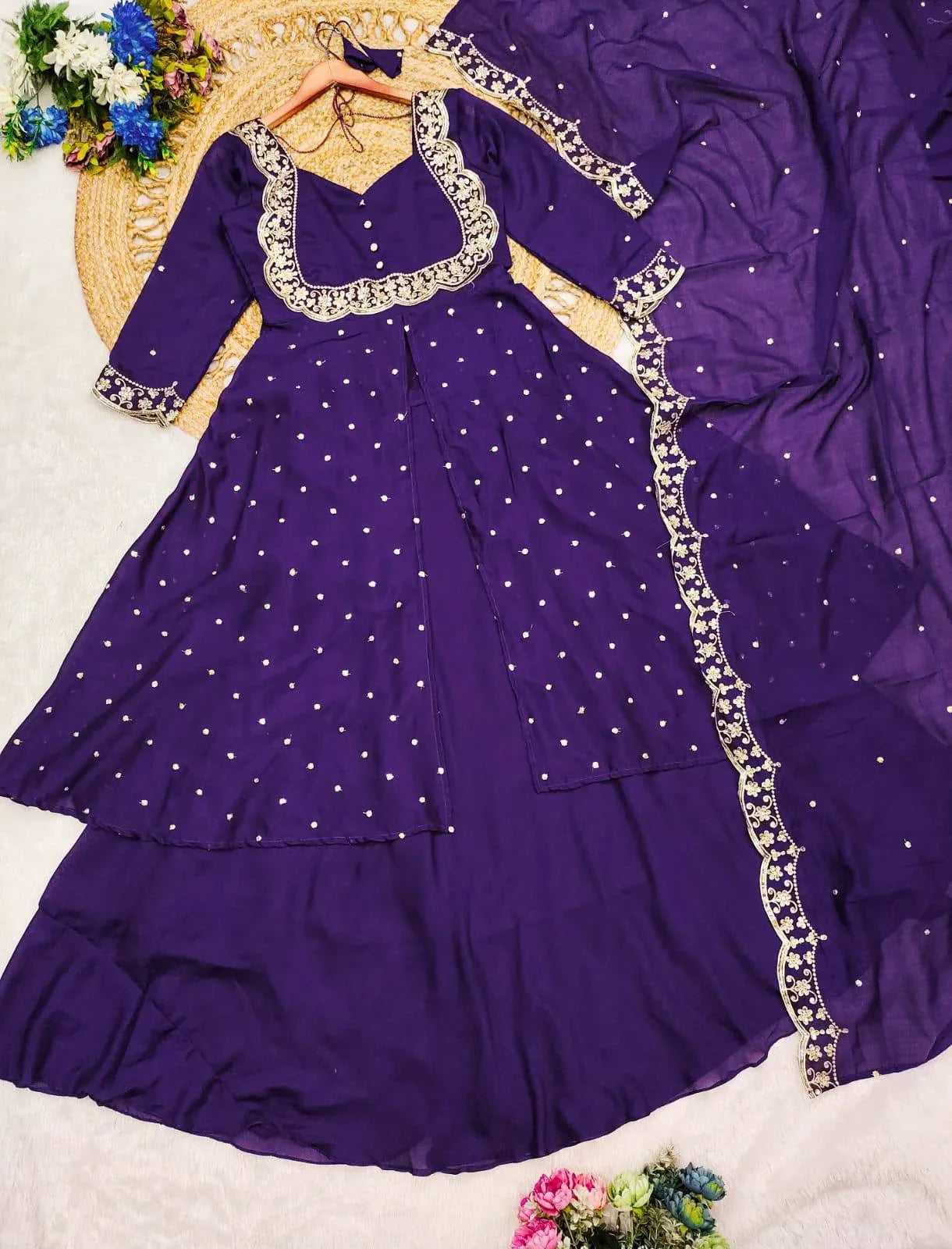 Sundari -  3 Set - Cape Top, Paired With a Skirt And Dupatta